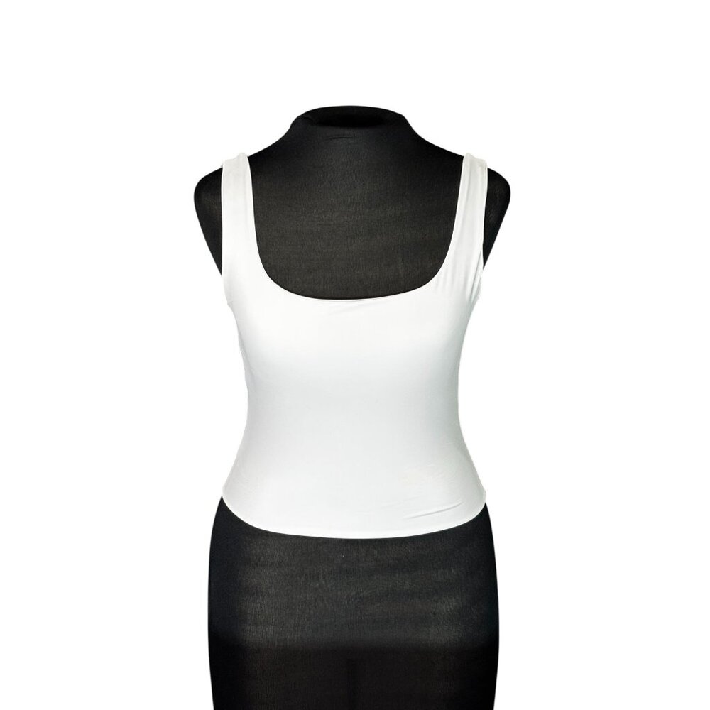 White Square Neck Sleeveless Tank Top Size S Womens Stretchy Soft Fabric